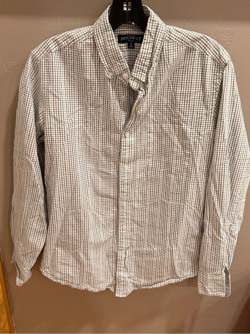 J Crew Men’s Button Down Slim Flex White Blue Green Brown Check Shirt #497